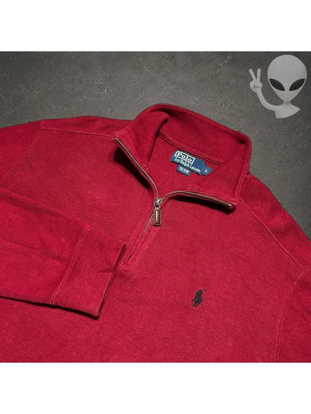 Polo Ralph Lauren Quarter-Zip Sweater Mens L Red Cotton Pullover Vintage